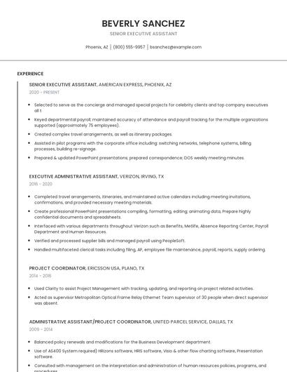 Senior Executive Assistant Resume