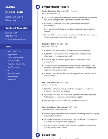 Senior Executive Secretary Resume