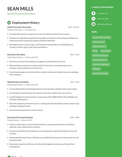 Senior Executive Secretary Resume