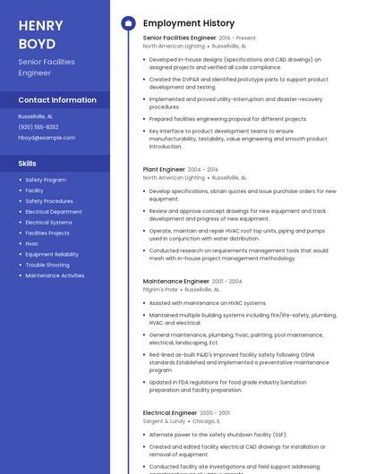 Senior Facilities Engineer Resume
