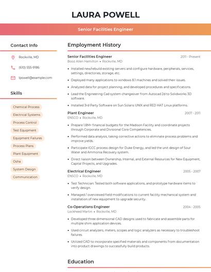 Senior Facilities Engineer Resume