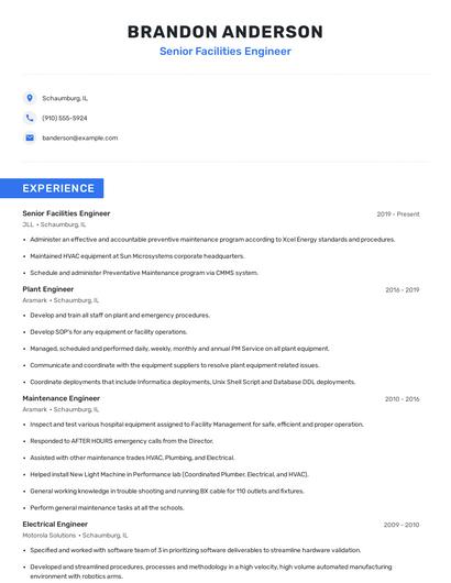 Senior Facilities Engineer Resume