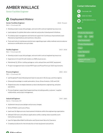 Senior Facilities Engineer Resume