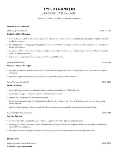 Senior Facilities Manager Resume