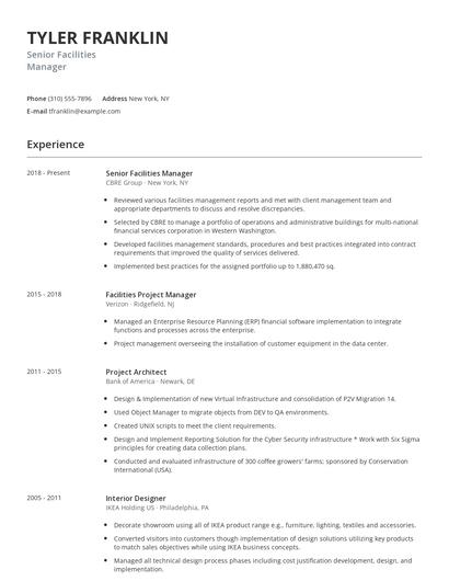 Senior Facilities Manager Resume
