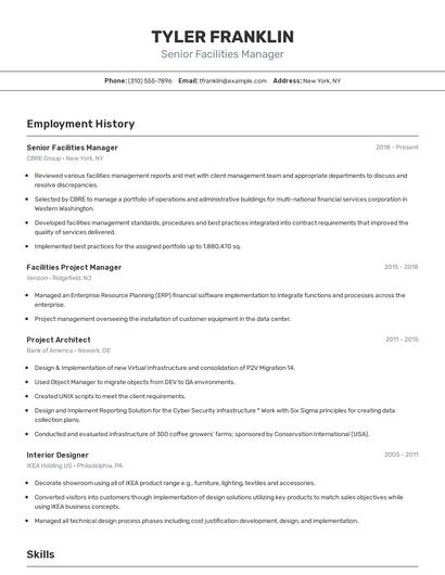 Senior Facilities Manager Resume