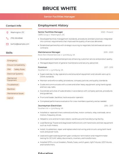 Senior Facilities Manager Resume