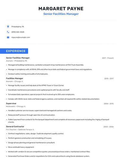 Senior Facilities Manager Resume