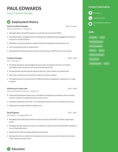 Senior Facilities Manager Resume