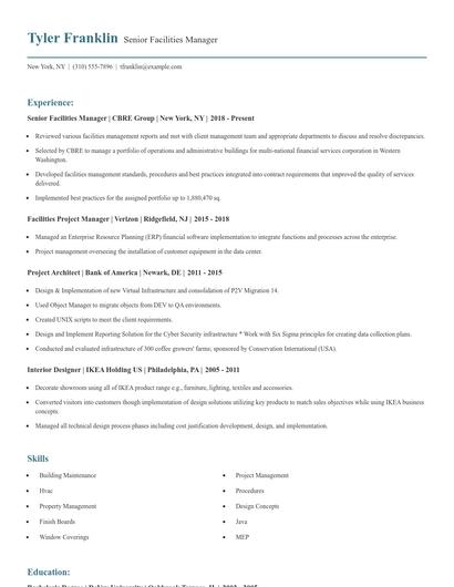 Senior Facilities Manager Resume