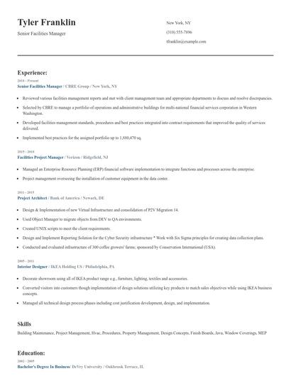 Senior Facilities Manager Resume