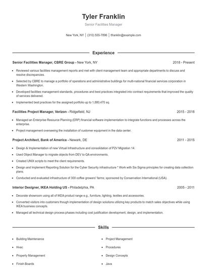 Senior Facilities Manager Resume