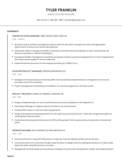 Senior Facilities Manager Resume