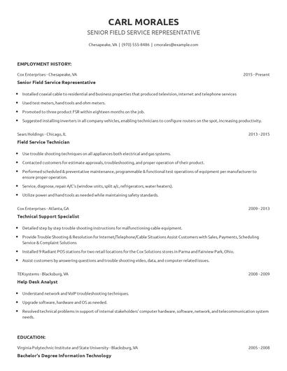 Senior Field Service Representative Resume