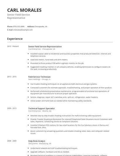 Senior Field Service Representative Resume