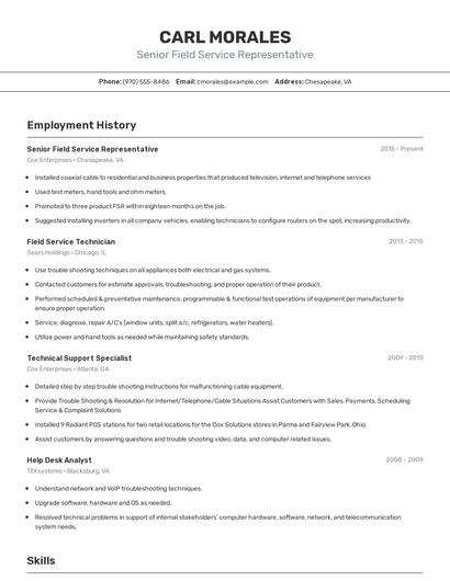 Senior Field Service Representative Resume