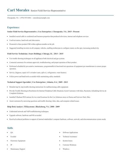 Senior Field Service Representative Resume