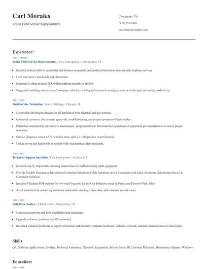 Senior Field Service Representative Resume