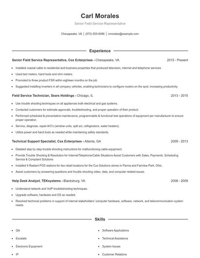 Senior Field Service Representative Resume