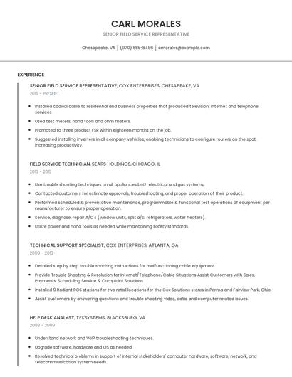 Senior Field Service Representative Resume