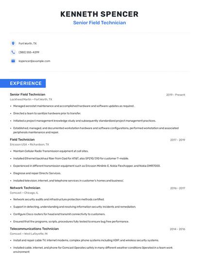 Senior Field Technician Resume
