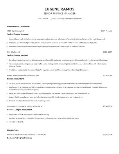 Senior Finance Manager Resume