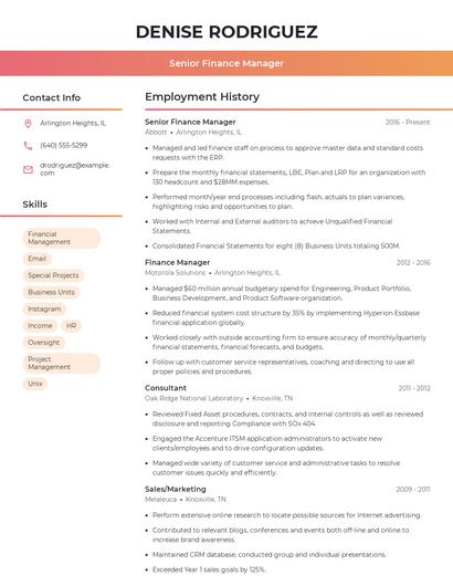 Senior Finance Manager Resume