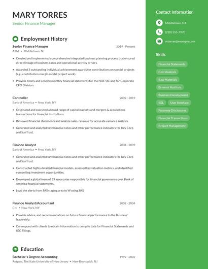 Senior Finance Manager Resume