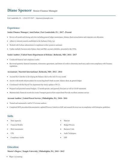 Senior Finance Manager Resume