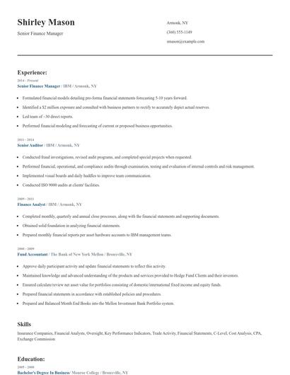 Senior Finance Manager Resume