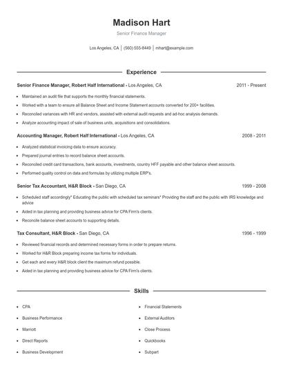 Senior Finance Manager Resume