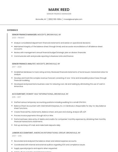 Senior Finance Manager Resume