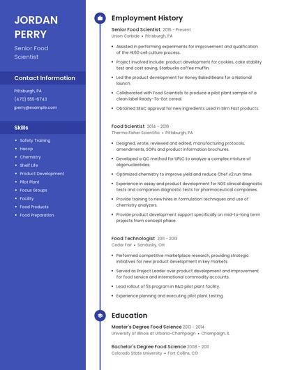 Senior Food Scientist Resume