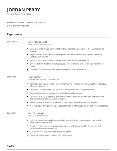 Senior Food Scientist Resume