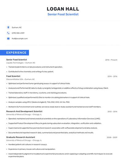 Senior Food Scientist Resume