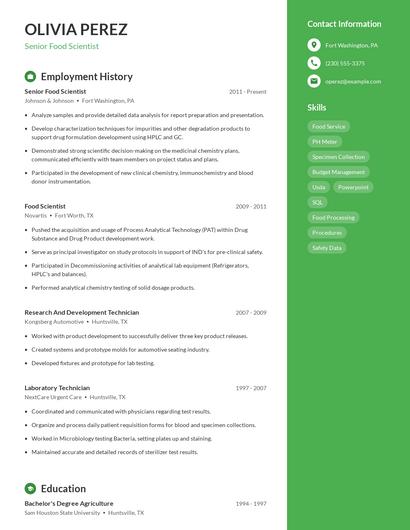 Senior Food Scientist Resume