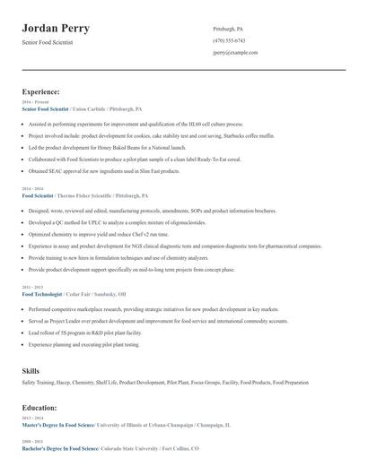 Senior Food Scientist Resume