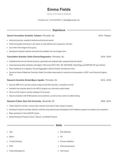 Senior Formulation Scientist Resume