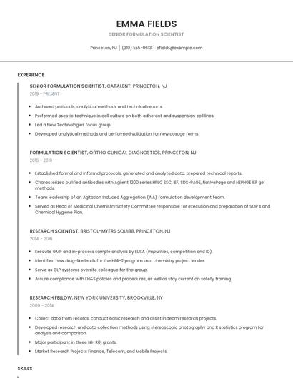 Senior Formulation Scientist Resume