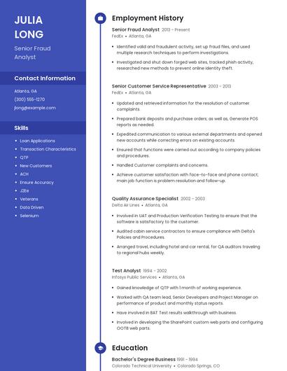 Senior Fraud Analyst Resume