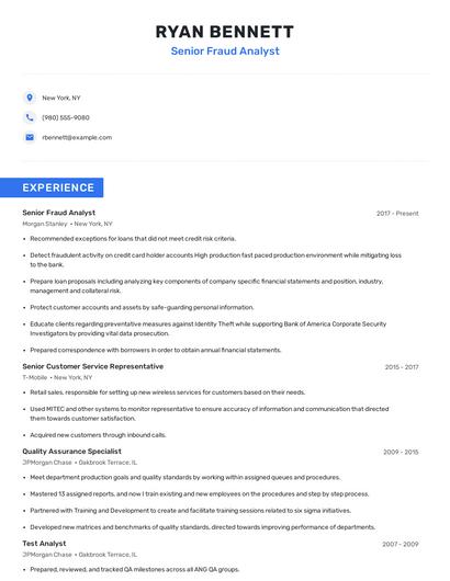 Senior Fraud Analyst Resume