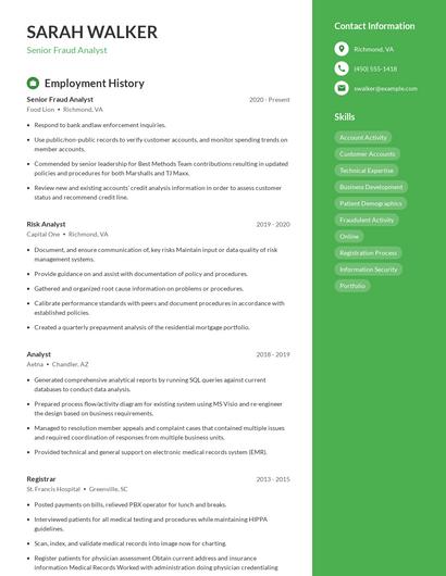 Senior Fraud Analyst Resume