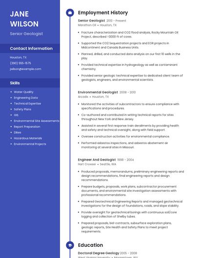 Senior Geologist Resume