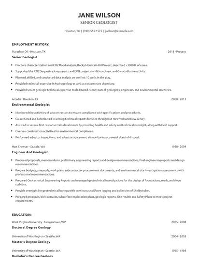 Senior Geologist Resume