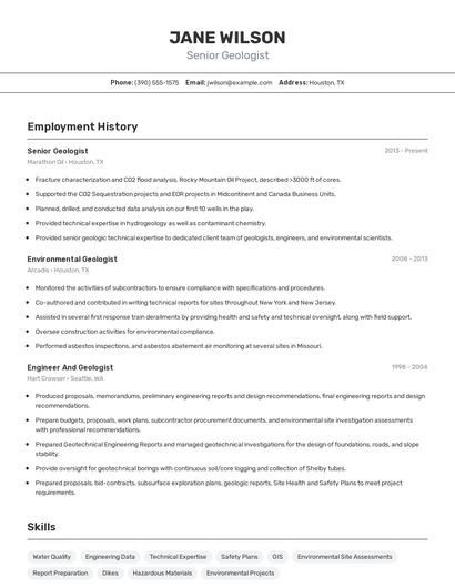 Senior Geologist Resume
