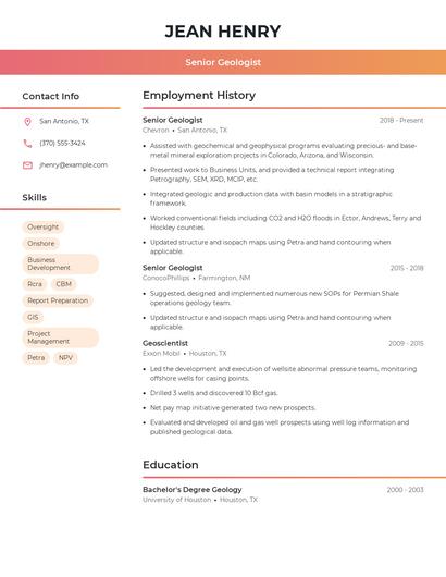 Senior Geologist Resume