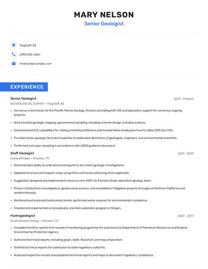 Senior Geologist Resume
