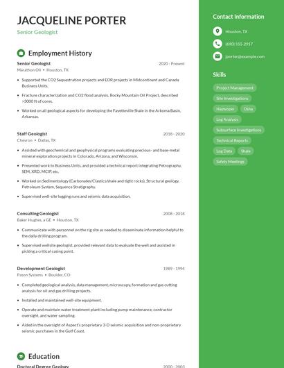 Senior Geologist Resume