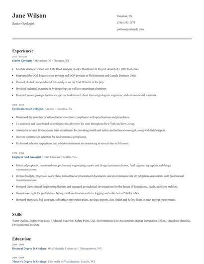 Senior Geologist Resume