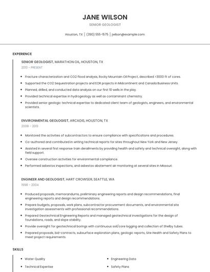 Senior Geologist Resume